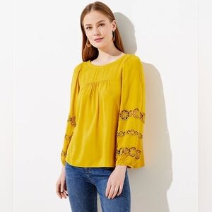 Loft Embroidered Lace Sleeve Blouse